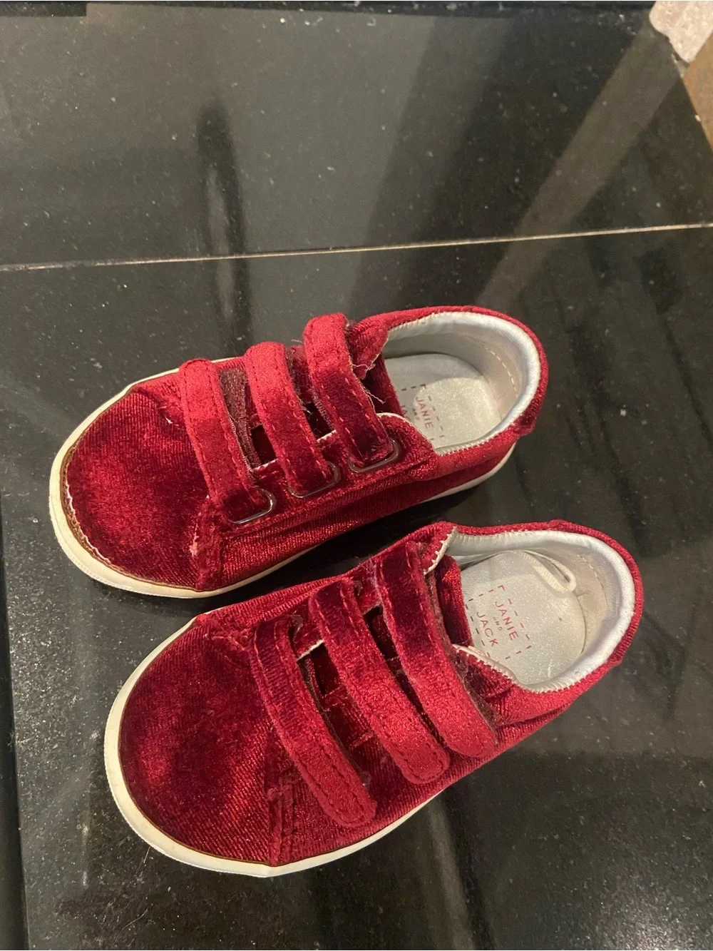 Janie and Jack Girls' Velvet Red Hook-and-Loop Sneakers